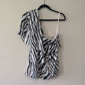 White House Black Zebra Print One Shoulder Top